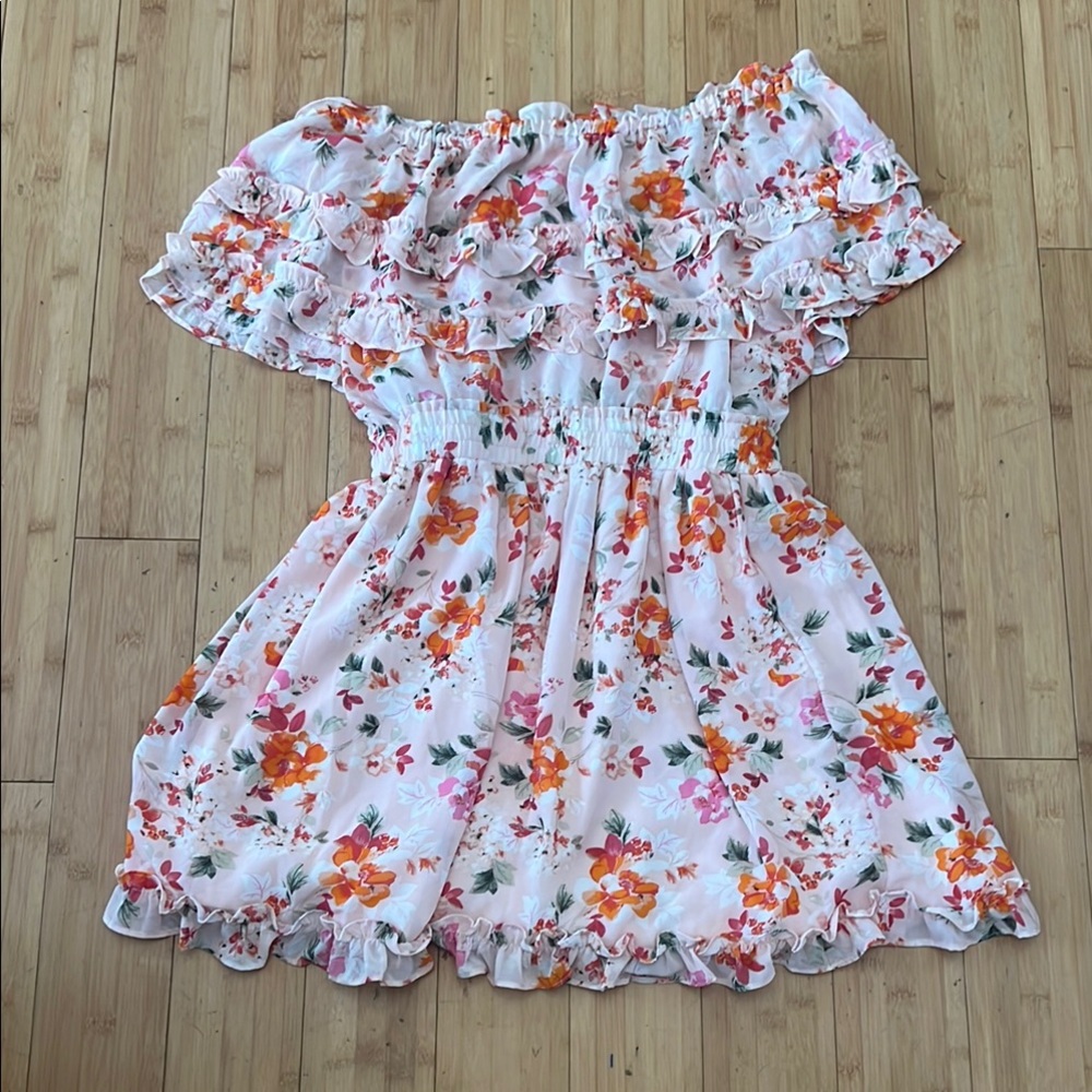 FAVLUX Orange Red Ruffled Off-Shoulder Sundress